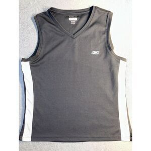 Reebok Activewear Tank Top Women's Medium Black Polyester Sleeveless Logo V Neck